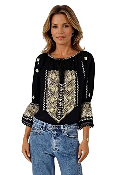 rody's forever Γυναικεία μπλούζα τύπου R24, μαύρη/χρυσή, μέγεθος M