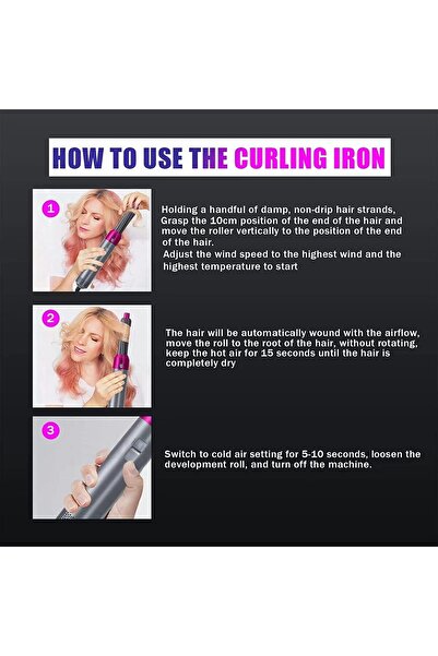 Generic 5 in 1 Hot Air Brush Hair Curler Set – Grey and Pink | Dryer, Straightener and Styling Tool