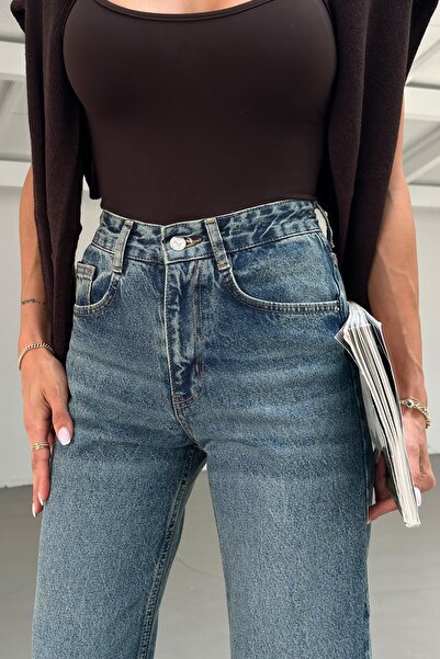 mylove Yıkamalı Wide Leg Jean Mavi