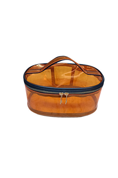 Maykis Orange Transparent Oval Large Makeup Handbag