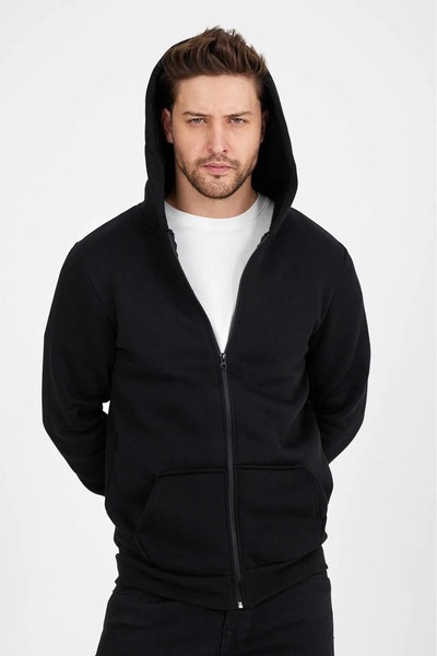 Tight Lady 3-Thread Zippered, Fleece Inside, Hooded, Pocketed Fit Men's Sweatshirt Cardigan