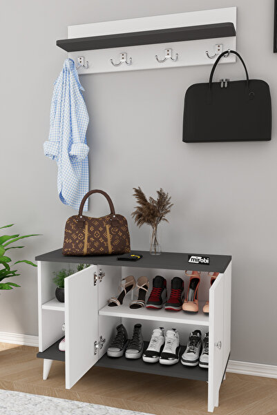 Mirobi Zedra Vestiyer Ayakkabılık Portmanto Ve Duvar Askısı Beyaz - Antrasit