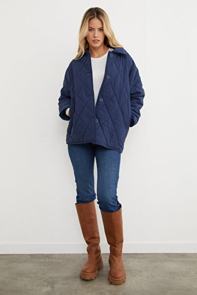 Fulla Moda Quilted Patterned Oversize Buttoned Coat