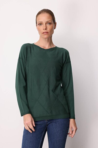 Desen Triko Women's Front Diamond Patterned Side Knitted Sweater Ö.Başı