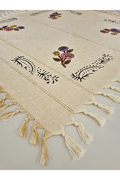 Milenam Authentic Patterned Handcrafted Wooden Printed Slap Work Square Table Cloth Runner