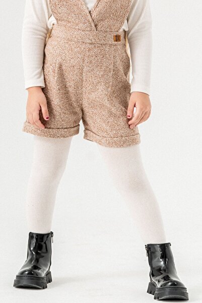 Cansın Mini Brown Girl's Melange Cream Badili Salopet Suit 22693
