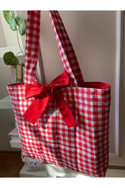 Cherry tote bag Red Checkered Shoulder Bag