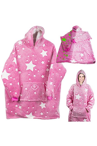 zola Hooded sweatshirt with sleeves, fluorescent inserts, large pocket, pink star pattern