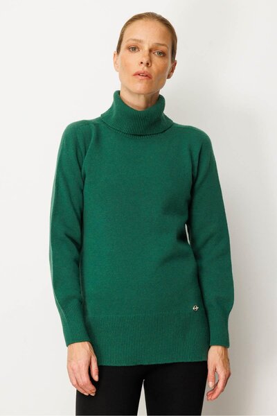 Desen Triko Women's Full Turtleneck Wool Sweater with Side Slits O.Basi