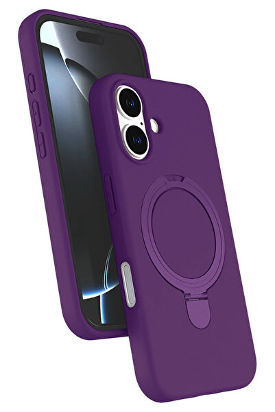 Nezih Case Apple iPhone 16 Plus Uyumlu İçi Kadife Stand Olabilen Halka Yüzükl...