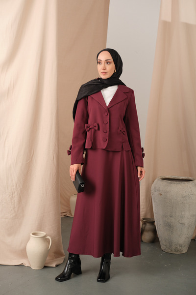 LOCCO Women's Ribbon Detailed Suit Plum