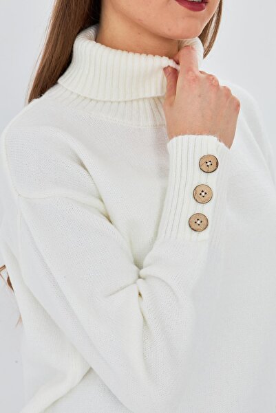 Irmak Kerekli Women's Turtleneck Sleeve Buttoned Sweater 11157
