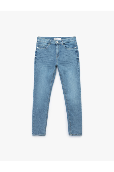 Koton بنطال جينز قطني بخصر عادي بقصة ضيقة - مايكل جان