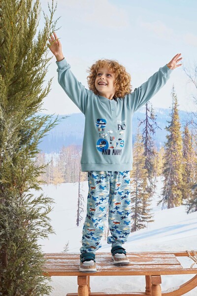 Aydoğan Boy's 100% Cotton Interlock Blue Pajama Set A7-2 -1706