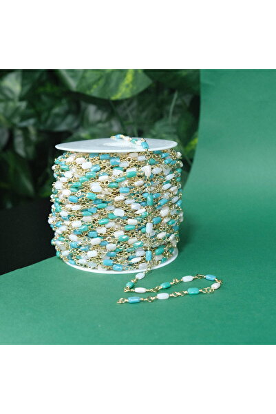 Prestij Boncuk Lanț de metal de culoare aurie Lanț de mărgele albastru alb La...