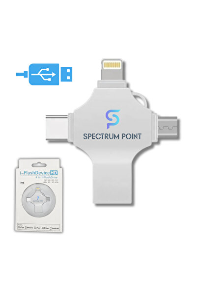 SpectrumPoint Stick USB 256 GB,4-in-1 USB 3.0+Type-C+MicroUSB+Lightning, Compatibil Android,iPhone,Laptop,Tableta