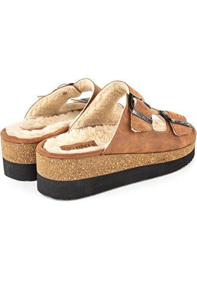 Muya Bellatrix – Winter-Ready Tan Buckle Orthopedic Furry Slippers