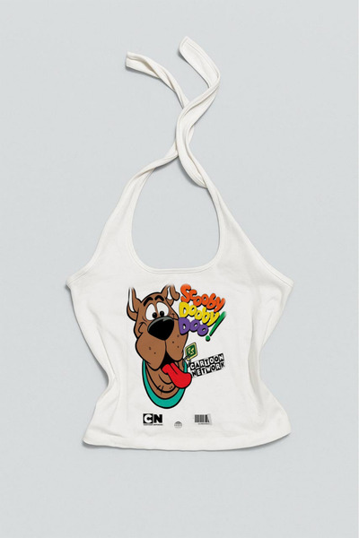 MAYDAY CULTURE Scooby Doo White Halter Top Lycra Stretchy Combed Cotton