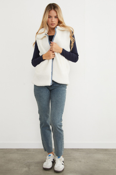 Fulla Moda Polo Neck Zippered Plush Vest