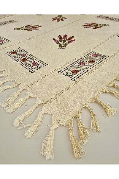 Milenam Authentic Patterned Handcrafted Wooden Printed Slap Work Square Table Cloth Runner