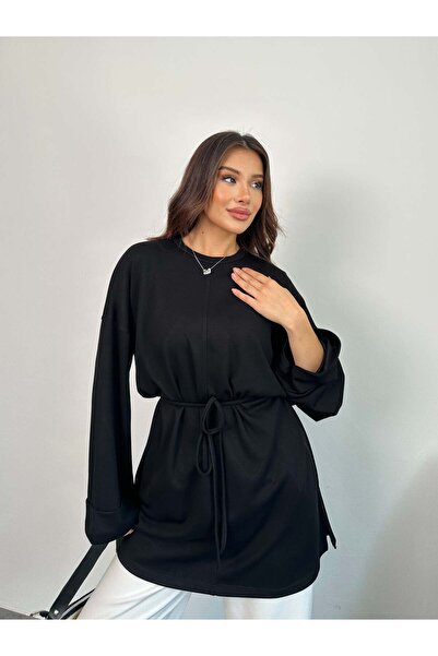 Hatun Atila Women's Waist Tied Sleeve Detailed Tunic 8896 - Black