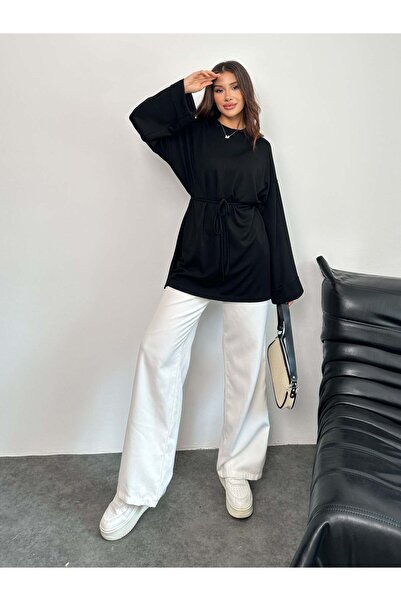 Hatun Atila Women's Waist Tied Sleeve Detailed Tunic 8896 - Black