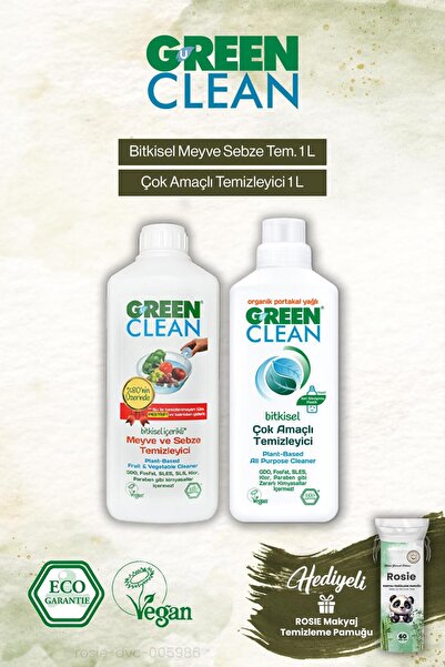 Green Clean Çok Amaçlı Tem. 1 L ve Meyze Sebze Tem. 1000 ml, Rosie Hediye