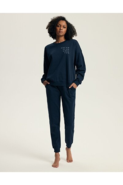 Henderson Set de îmbrăcăminte pentru casă pentru femei, costum de casă cu buzunare, mânecă lungă, 100% bumbac | Delancy