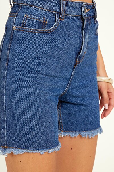 Tudors Kadın Regular Fit Klasik Kesim Pamuklu Mavi Jean Kot Şort