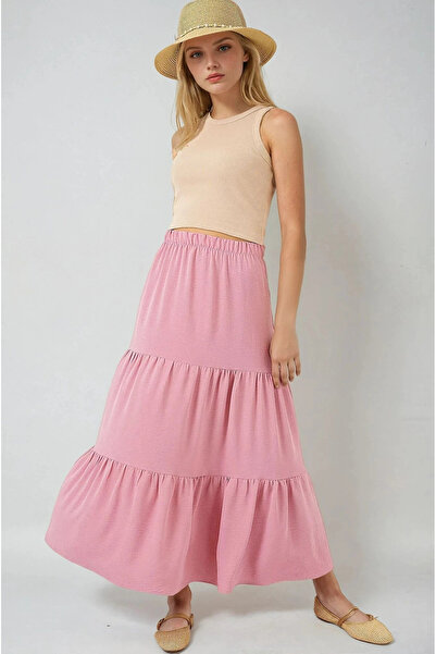 hazelin Women's Powder Waist Elastic Ayrobin Long Skirt Hzl25S-Bd180481
