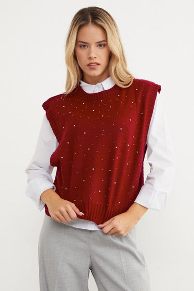 Fulla Moda Stoned Crew Neck Knitwear Sweater