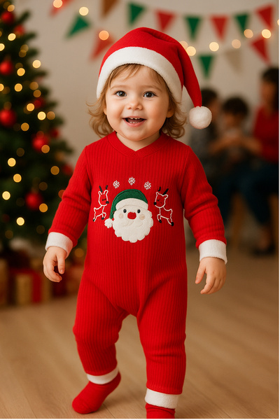 Melekpare New Year Santa Claus Costume New Year's Children's Outfit with Socks Gift, New Year's Baby Costume, New Year's