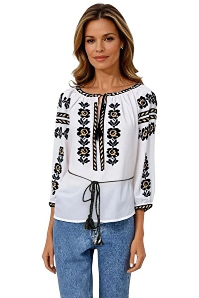 rody's forever Γυναικεία μπλούζα τύπου R24, λευκή/μπεζ, μέγεθος S