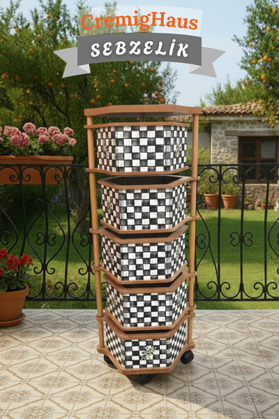 CremigHaus Ahşap Sebzelik Geleneksel Tasarım Altıgen 5 x 5 lt Kapasiteli Dama...