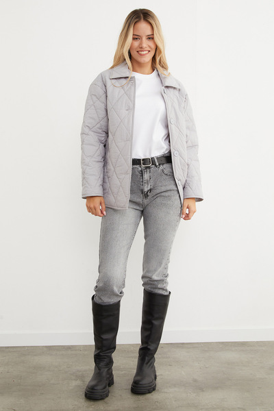Fulla Moda Quilted Patterned Oversize Buttoned Coat