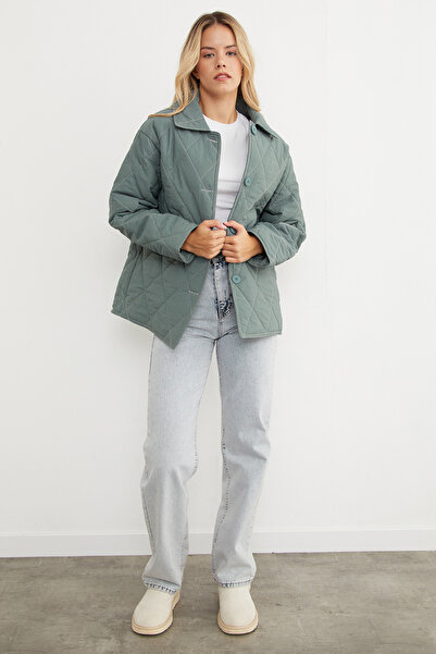 Fulla Moda Quilted Patterned Oversize Buttoned Coat