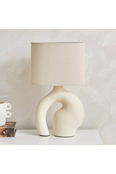 Generic مصباح طاولة سيراميكي من نوفالي مع غطاء من الكتان - 39 سم