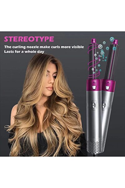Generic 5 in 1 Hot Air Brush Hair Curler Set – Grey and Pink | Dryer, Straightener and Styling Tool
