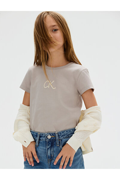 Calvin Klein Girls Mourning Dove Glitter Slim Fit Short Sleeve T-Shirt