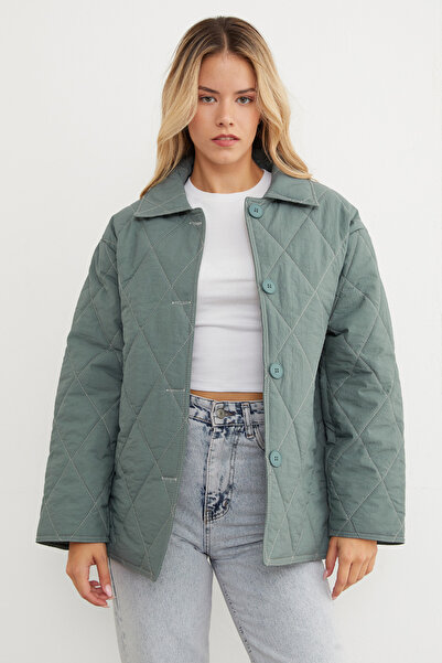 Fulla Moda Quilted Patterned Oversize Buttoned Coat