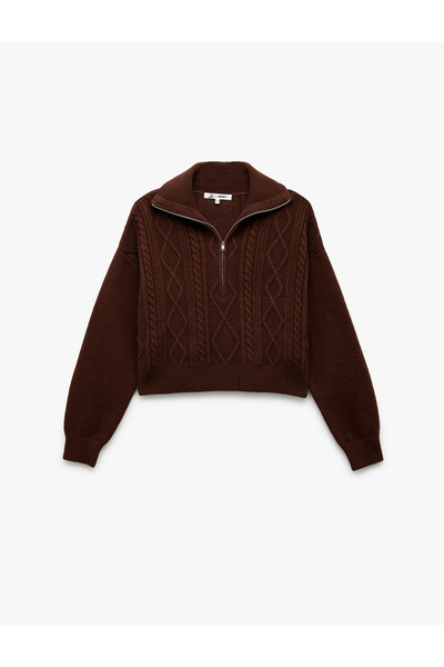 Koton Pulover cu jumătate de fermoar, cu mânecă lungă, tricotat texturat