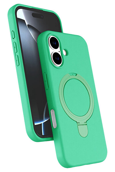 Nezih Case Apple iPhone 16 Plus Uyumlu İçi Kadife Stand Olabilen Halka Yüzükl...