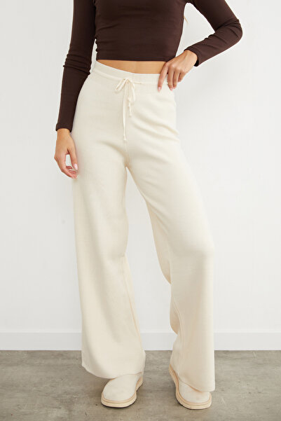 Fulla Moda Παντελόνι Palazzo Πλεκτό με ελαστική μέση