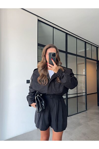 BB Bensu Buyruk Black Bomber Jacket with Padded Lining