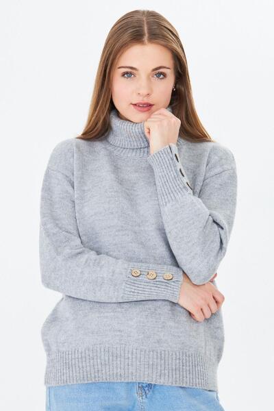 Irmak Kerekli Women's Turtleneck Sleeve Buttoned Sweater 11157
