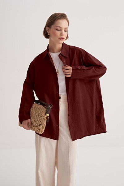 EBU Prive Women's Organic Cotton Oversize Robe Shirt Burgundy