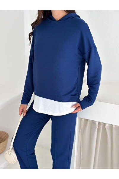 Aymood Women's Hooded and Tank Top Detailed Tunic High Waist Pants Two-Piece Set