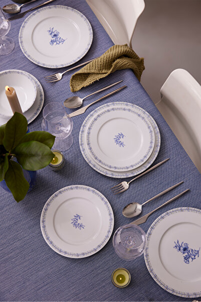 Kütahya Porselen Leonberg Mavi Düş 24 Parça 6 Kişilik Yemek Takımı