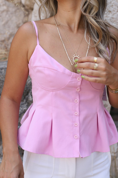 bytugcekaya Pink Pleated Detailed Rope Strap Buttoned Blouse