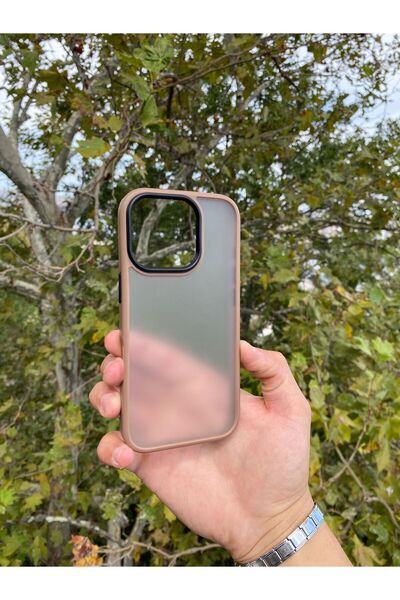 Merwish iPhone 16 Pro Compatible Camera Protruding Colorful Edge Frosted Metal Button Case Light Brown Cover